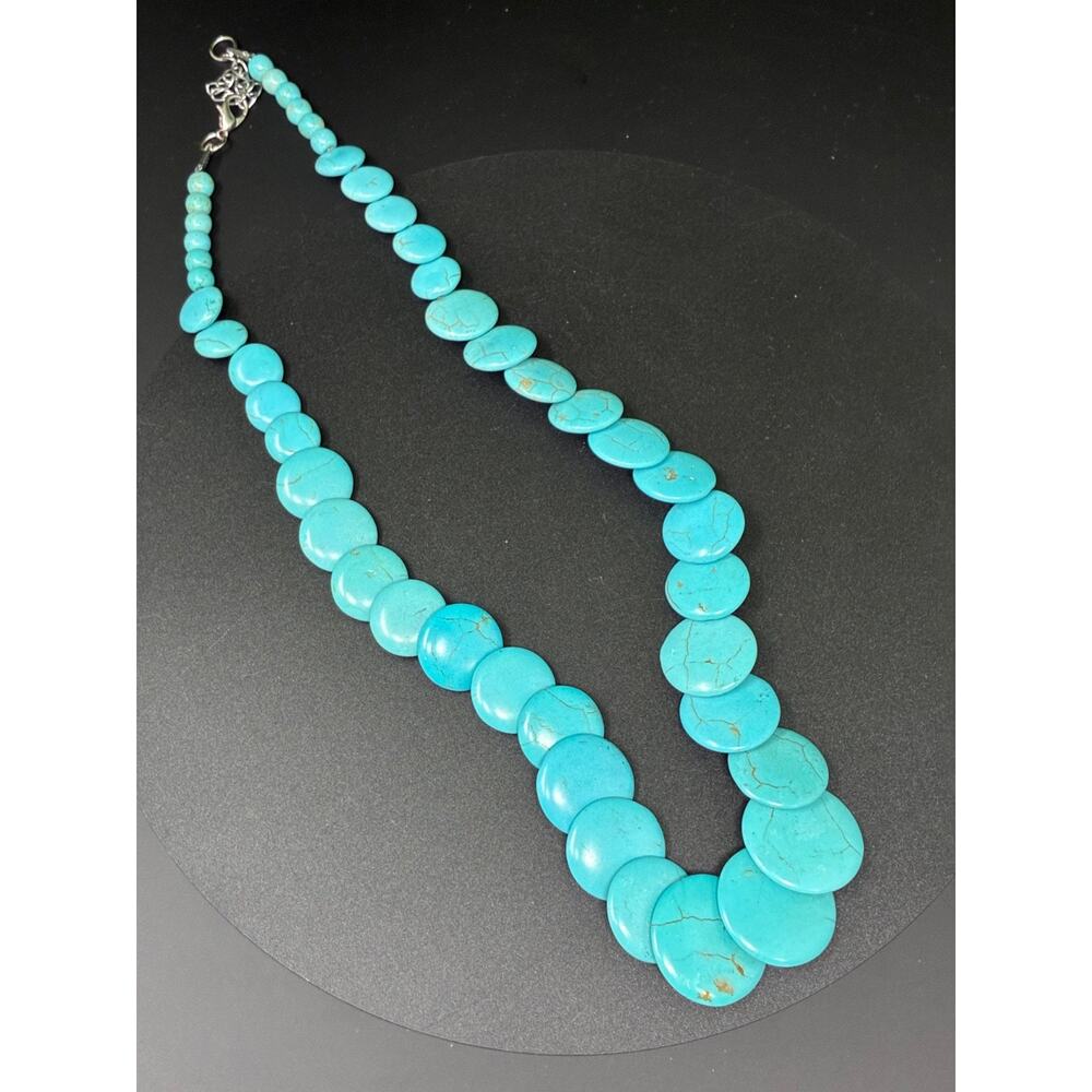 Turquoise Howlite Disc Bead Necklace Graduated Statement Collar 22 Inch - Picture 7 of 8